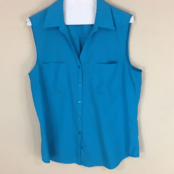 Talbots Factory Turquoise Sleeveless Button Down Top Size Large - Picture 9 of 9